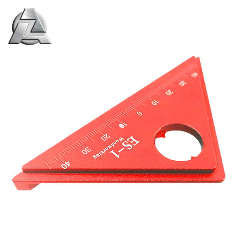 ZJD-BT074 anodized red woodworking ruler aluminum alloy woodwork marking tool metal ruler triangle 90 angle for carpenter