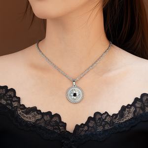 Vintage Style 18K Gold Plated Stainless Steel Texture Clear Zircon Sun Sunflower <strong>Coin</strong> Pendant <strong>Necklace</strong> for Women - Product Image 5