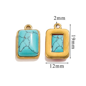 Pendentif rectangulaire en pierre naturelle |   Breloque en acier inoxydable plaqué or 18 carats PVD : turquoise, onyx, œil de tigre, quartz rose pour la fabrication de bijoux - Product Image 5