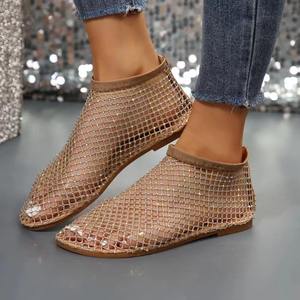 Summer Beach Sandals Toe Flat Bottom Breathable Mesh Casual Lightweight <b>Slip</b>-on Ankle Strap <b>Shoes</b> - Product Image 1