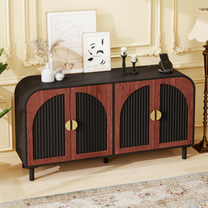 Vintage Arched Sideboard Cabinet With Gold Half Moon Handle MDF Storage Cabinet Adjustable Shelves Solid Wood Center - Product Image 4