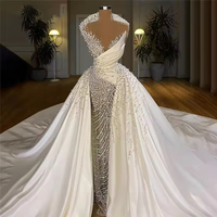 S2399A 2026 Robe de mariée à double couche en voile de soie doux, longue, pour soirée, 2 usages, avec traîne détachable