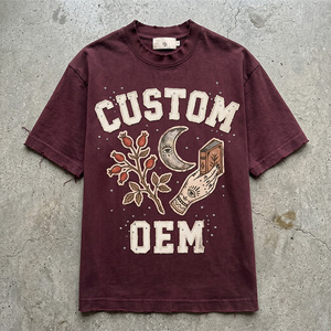 T-shirt Streetwear Oversize Personnalisé OEM 100% Coton, Coupe Boxy, Épaules Tombantes, 430 GSM, Délavé à l'Acide, Broderie Appliquée, Strass - Product Image 1
