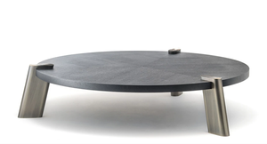 Mesa de madera sólida tradicional, mesa de centro con base de latón fino, redondo, gris, primitivo - Product Image 3