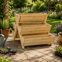 Jardinière carrée surélevée à 3 niveaux en bois avec drainage, durable, autoportante pour l'extérieur, pour fleurs, herbes et légumes