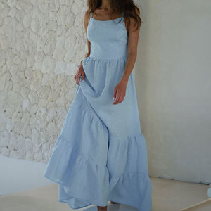 Vestido con tirantes, sexy, sin espalda, con cordones, súper largo, estilo pastel - Product Image 4