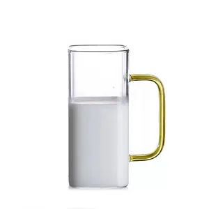 Cangkir Minum Teh Susu Persegi, Cangkir dengan Pegangan Tahan Suhu Tinggi Rumah Tangga