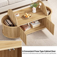Table basse ovale en bois avec plateau relevable et grand espace de rangement, design moderne et luxueux pour salon