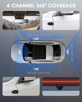 Caméra de tableau de bord 4 canaux pour rétroviseur 3K+1080p*3, boîte noire de voiture avec écran 11,88 pouces, commande vocale, WiFi 5.8G, GPS et moniteur de stationnement