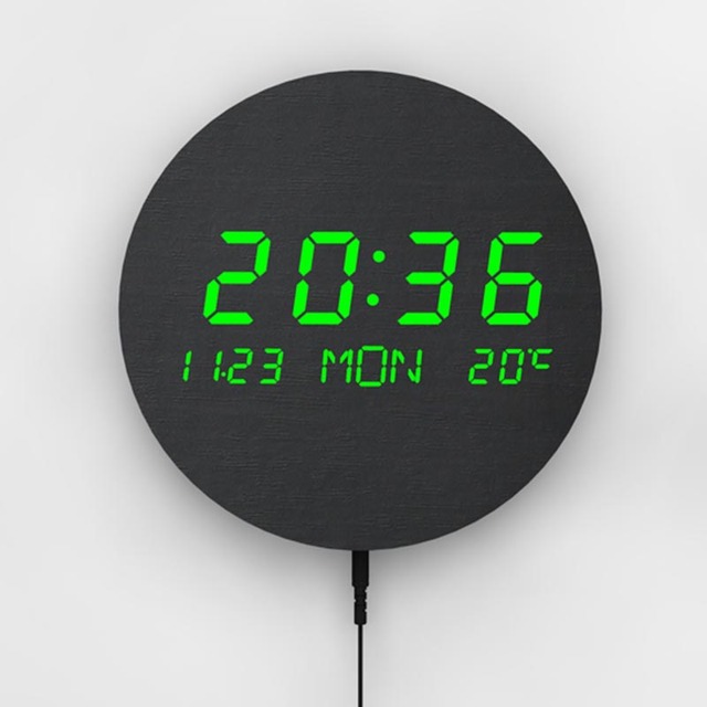 EMAF Home Decor USB Temperature Wooden Led Wall Clock Multifunction Led Wooden Electronic Digital Wall Clock Large Display