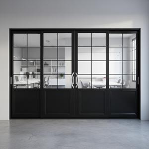 Portes coulissantes 3 panneaux en aluminium <span class=keywords><strong>avec</strong></span> ouverture infrarouge, verre noir, fabrication <span class=keywords><strong>sur</strong></span> <span class=keywords><strong>mesure</strong></span>, norme européenne, 1 ensemble - Product Image 1
