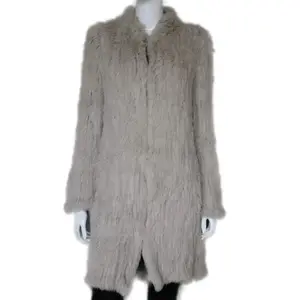 Mantel Bulu Musim Dingin Model Panjang Jaket Rajut Bulu Kelinci Mode Wanita Mantel Bulu Buatan Tangan untuk Wanita
