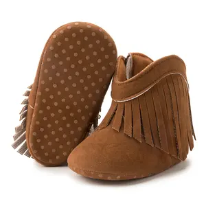 Scarpe con cerniera laterale neonato morbido inverno con nappine in finta pelle scamosciata per bambini stivali da Cowboy da bambina