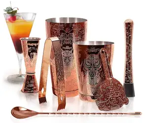 Barkeeper Kit Cocktail Shaker Set-6 Stück kupfer beschichtete Ätz stangen werkzeuge aus Edelstahl mit Boston Shaker Dosen, Misch löffel