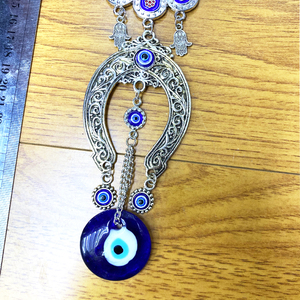 Regalo Judaico para Sala de Estar, Decoración para el Hogar, Mano de <span class=keywords><strong>Fátima</strong></span>, Colgante de Metal con Forma de Silla de Montar, Ojo Turco de Cristal Azul, Decoración Metálica Hamsa - Product Image 3