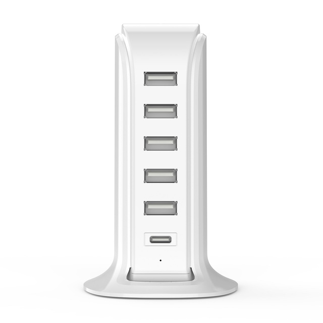 Charging Station for Multiple Devices Wall Charger Block 5 USB Ports USB Charging Hub Smart IC Charger Tower with Type-C 4A