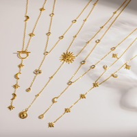 Collier chaîne à maillons en Y classique plaqué or, fabriqué en usine, avec motifs Soleil, Lune et Étoile, pour femme, avec verre – Nouvelle collection en promotion