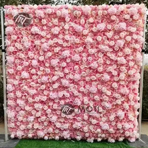 Matrimonio artificiale 3D bianco e rosa rosa fiore sullo sfondo della parete per la decorazione della fase