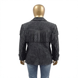 Nabtay Sports Women's Grey Suede <b>Fringe</b> Waterproof Zipper Closure Western Motorcycle <b>Jacket</b> Vintage Cowgirl Tassel Winter - Product Image 2