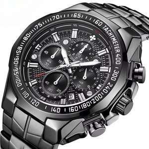 Montre chronographe de sport de luxe pour hommes, bracelet en acier inoxydable doré, lunette tachymètre, montre à quartz décontractée pour affaires - Product Image 4