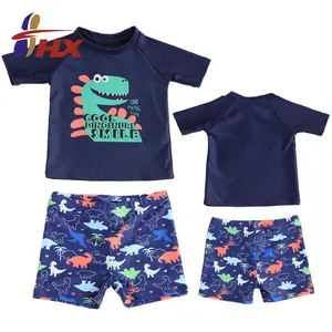 2023 HX Custom Short Sleeve Two-Piece Swimwear Set for Children Sexy Boys Swimming Rash Vest and Beach Wear ODM Supply