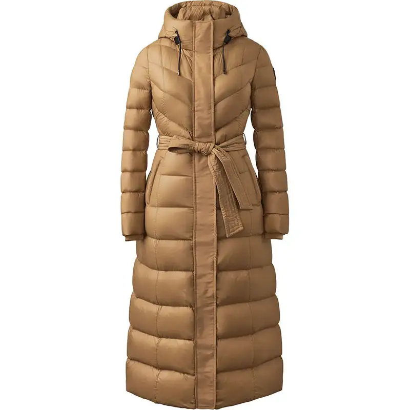 Wholesale Custom Women Long Winter Padded Jacket Shiny Bubble Coats for with Hood Casual Woven Polyester Fabric Printed