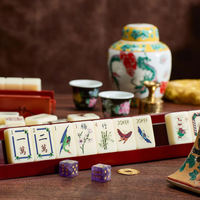 Mahjong Tradisional Cina Chinoiserie Amerika Warna Krem Gading Ubin Mahjong Akrilik Phoenix Plum Blossom Bambu Kupu-kupu Joker