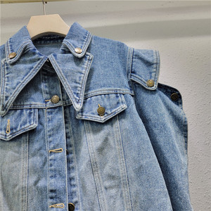 Z9997-Fashionable 2025 tendance Jean veste courte évider à manches longues Denim veste femmes - Product Image 4