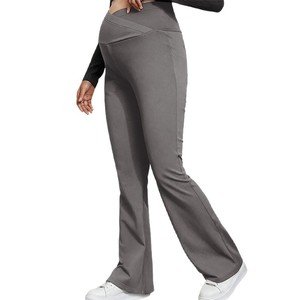 Pantalon de yoga de maternité <span class=keywords><strong>taille</strong></span> haute avec bande de soutien croisée pour le ventre, pantalon évasé ajusté, leggings de <span class=keywords><strong>grossesse</strong></span> automne-hiver pour femme - Product Image 4