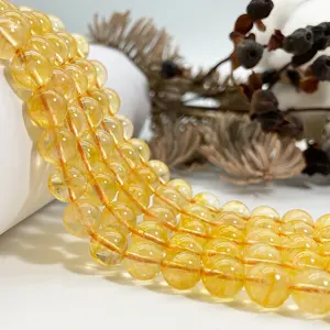 Atacado contas de pedra preciosa soltas redondas de citrino natural para fazer joias pulseiras colares brincos de 15,5" em fio