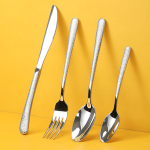 Luxury Diamond Pattern Stainless Steel <b>Knives</b> Set For Wedding Dinnerware Cutlery Steak <b>Knife</b> Fork Spoon Dessert Spoon - Product Image 3