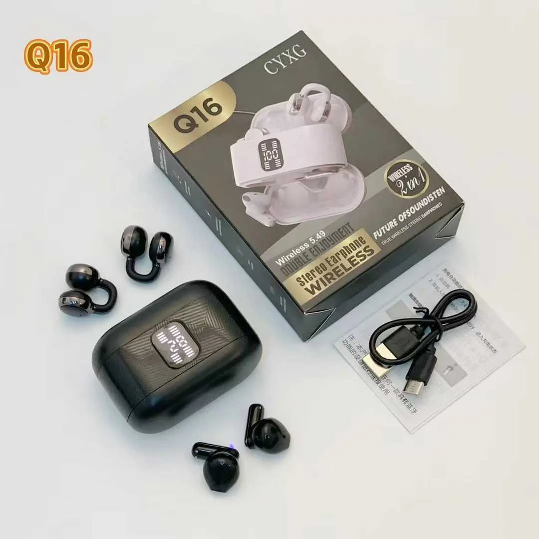 Q16 BT <strong>ANC</strong> ENC LED Display 2 in 1 Couple <strong>TWS</strong> Wireless Earbuds Earphone Waterproof Deep Bass Headset for Gaming Sports Gift