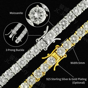 ओगेफेली मोइससानाइट टेनिस ब्रैसलेट 1 रो-925 925 स्टर्लिंग सिल्वर ग्राम बनाम डी रंग का गोल्ड प्लेटेड चेन हिप हॉप - Product Image 4