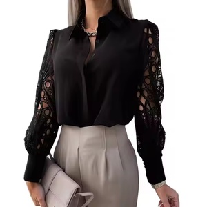 เสื้อท็อปส์ผู้หญิงแบบใหม่สำหรับฤดูใบไม้ร่วง OEM ผลิตตามสั่ง ผ้าฝ้าย 100% เสื้อเชิ้ตคอวีสำหรับธุรกิจ เสื้อแขนยาวแบบโปร่ง - Product Image 1