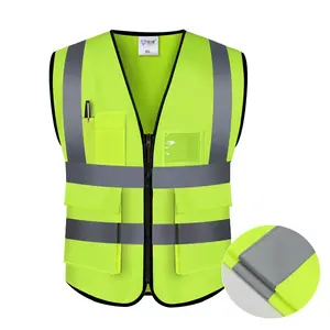 Rompi kuning kualitas terbaik Hi Vis pakaian kerja rompi reflektif pakaian keselamatan nyaman