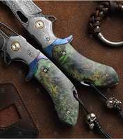 Couteau pliant artisanal KEENHOPE en acier Damas forgé, avec poignée en bois de placage d'érable et garde en Timascus