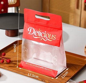 Sacs d'emballage en plastique à fond plat de haute qualité OEM&ODM avec logo, pour poudre de protéines, grains de café, fruits, céréales, avec poignée. - Product Image 5