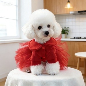 Robe de Noël pour animaux de compagnie, motif renne rouge, tenue chaude d'hiver, design animal mignon, en polyester, style jupe, pour chiens et chats - Product Image 4