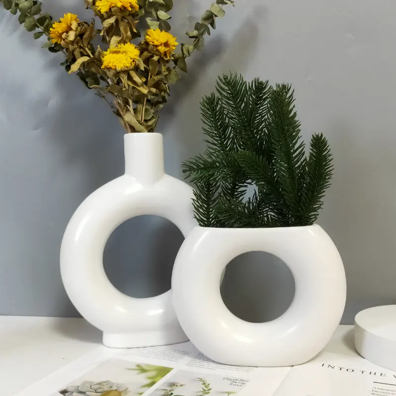 Modern Home Decoration Accessories Nordic Table Hollow White Ring Donut Flower Vase