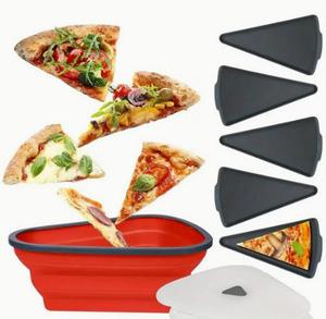 Silicone Stackable Pizza Holder Reusable Portable <b>Collapsible</b> Pizza <b>Storage</b> Container Lid 3 Compartments Leak Proof Dishwasher - Product Image 2