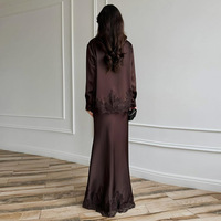 Nouvelle Collection Printemps 2026 – Ensemble Deux Pièces Chic et Élégant pour Femme : Chemise à Manches Longues Marron Chocolat avec Dentelle et Jupe – Idéal pour les Fêtes