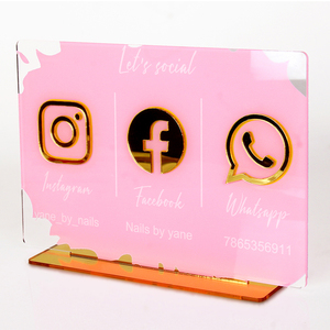 Business Sign Social Contact Sign Customized Logo Instagram Facebook Gold Icon Gift Decorate Opening New Store