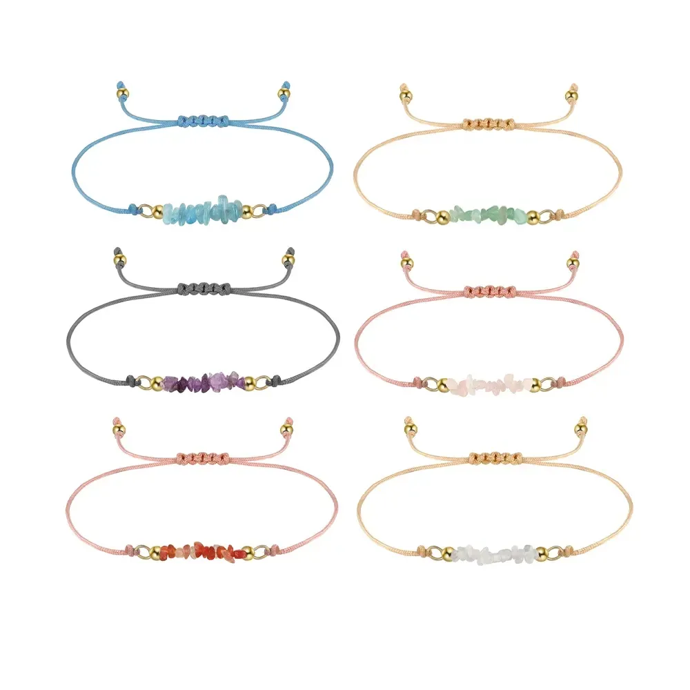 Fashion Jewelry Natural Aquamarine Gemstones Thread Chain Bracelet 925 Sterling Silver Wire Thread Adjustable Bracelet Women