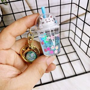 Lindo Llavero de Té Boba - Llavero de Coche con Gato y Flor de Cerezo Kawaii, Colgante Creativo de Resina, Regalo para Niñas y Mujeres - Product Image 2