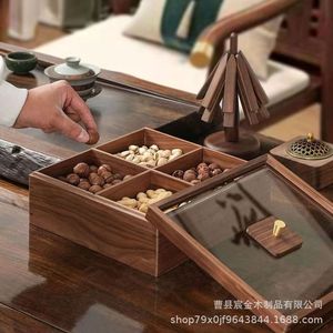 Caja de madera para frutos secos con tapa, rectangular, con compartimentos divididos, para almacenamiento de alimentos en la sala de estar - Product Image 4