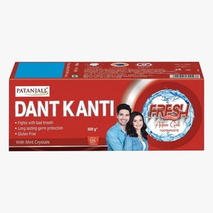 Pasta de dientes en gel Patanjali Dant Kanti Fresh Active 300g con cristales de menta y hierbas para un aliento fresco, cuidado bucal para adultos. - Product Image 1