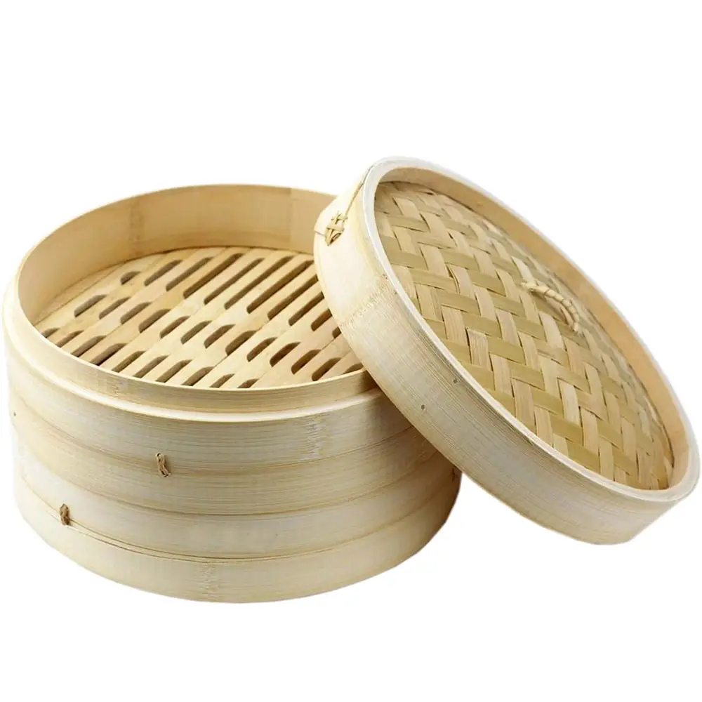 Cesta de vapor de arroz de bambú Natural hecha a mano de 27 cm y cestas de vapor de bambú cestas de vapor de Bambú
