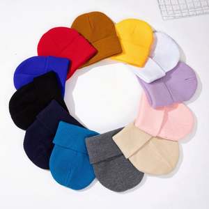 Custom logo <b>Small</b> Order Unisex Autumn Winter Beanie Thick Solid Color Knitted Beanie - Product Image 2
