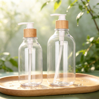 Botol Sampo Plastik Mewah 500ml Logo Personalisasi 300ml Botol Lotion Kondisioner Hitam Putih Transparan dengan Pompa Bambu