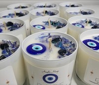 LANJO Vente en gros de bougies parfumées DIY Private Label Blue Prayer Spell avec amulette mauvais œil pour les bars et les vacances de Pâques Comes Box